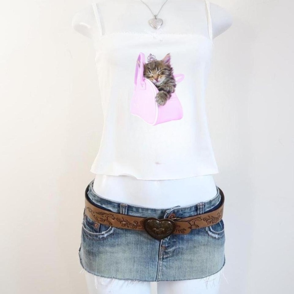 kitten purse ribbed tank top coquette y2k saint pink